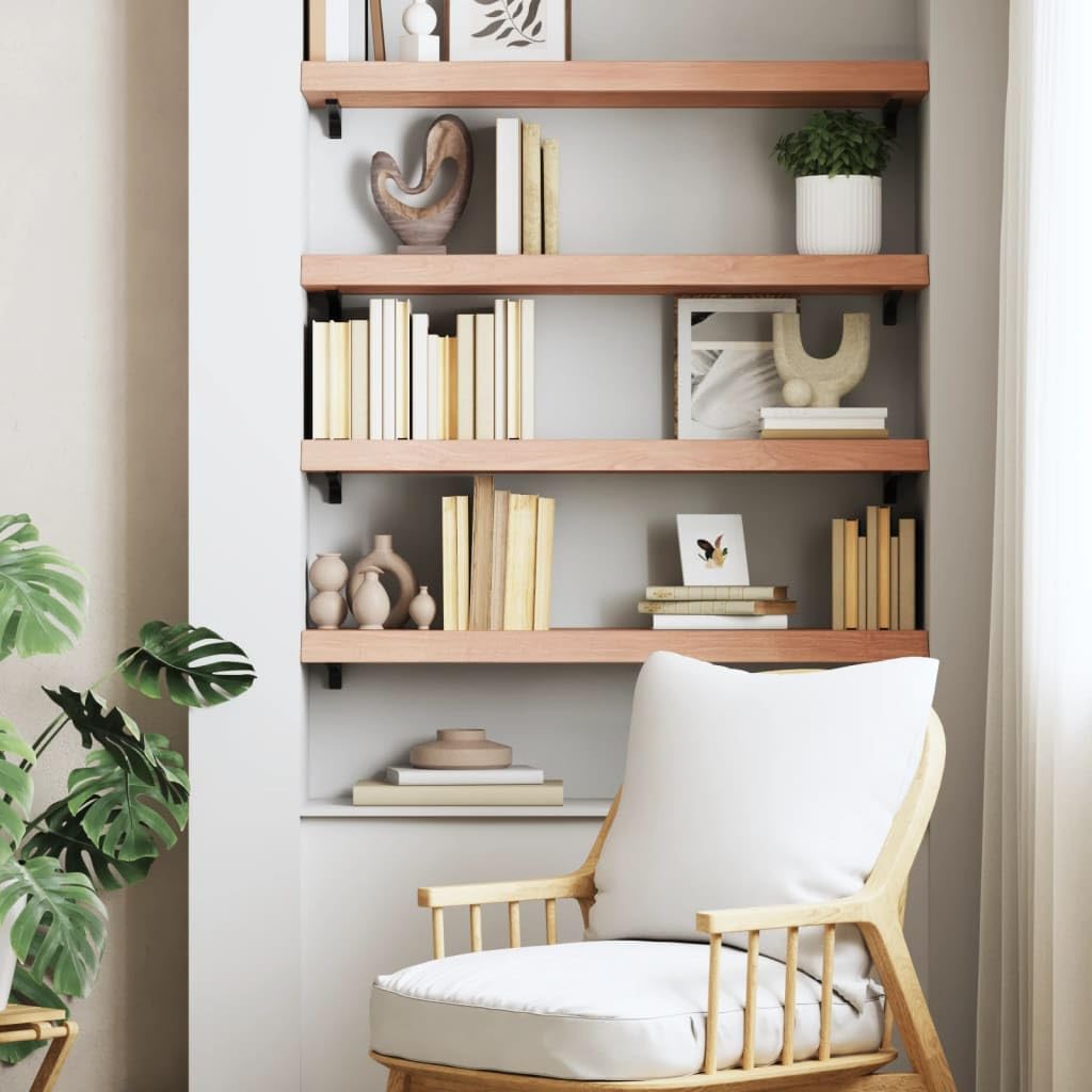 vidaXL Rustic Wall Shelf in Light Brown - Solid Oak Wood with Varnish Finish - Versatile Storage Solution for Living Room, Bedroom, Office
