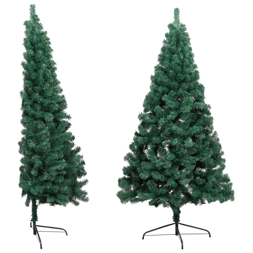 Vidaxl Artificial Half Christmas Tree With Led Lights And Set Balls, Green And Gray Pvc Tree, Lifelike Appearance, Indoor Christmas Decoration, 82.7&quot; Height, Energy-Efficient, Space-Saving, Reusable