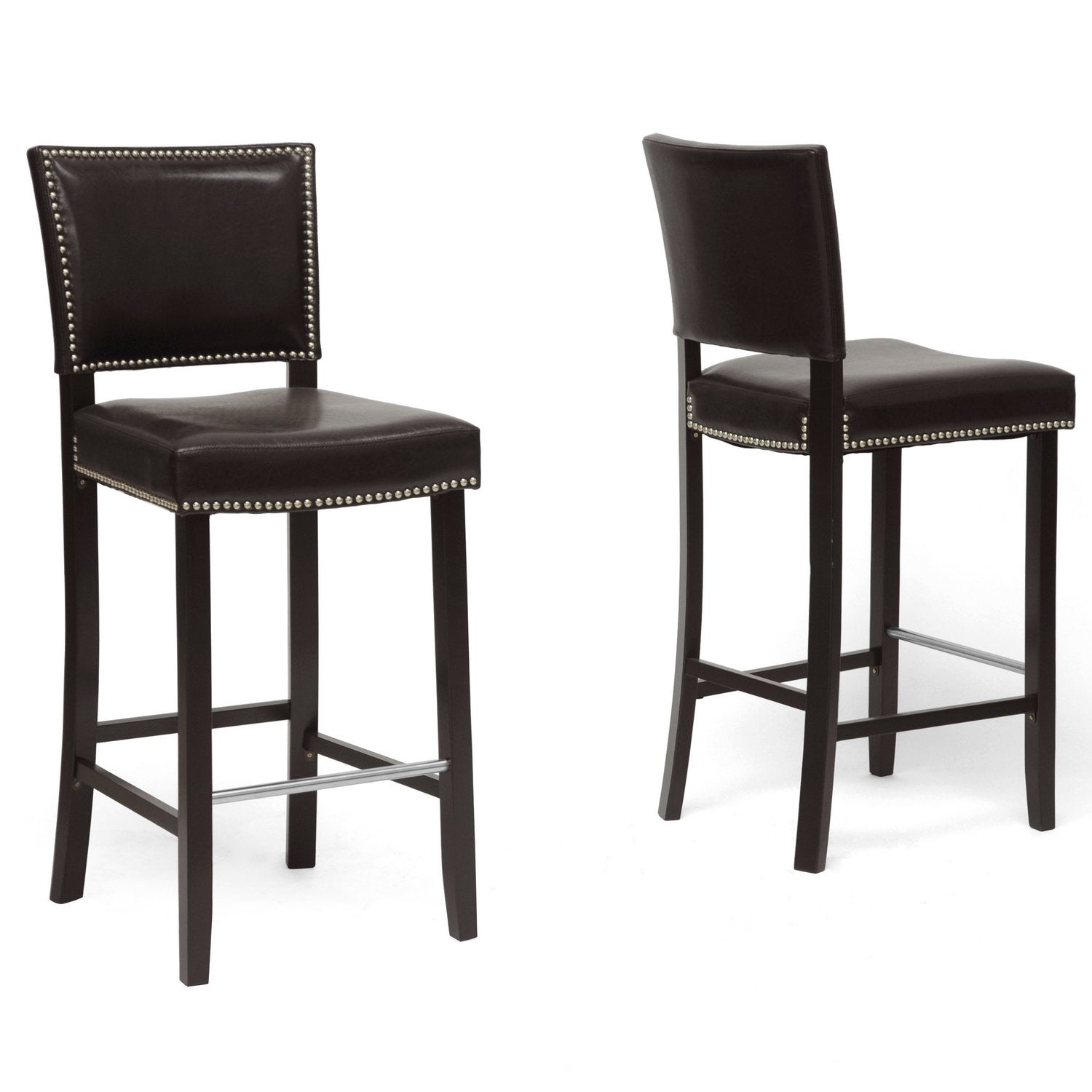 Baxton Studio Aries Dark Brown Modern Bar Stool with Nail Head Trim