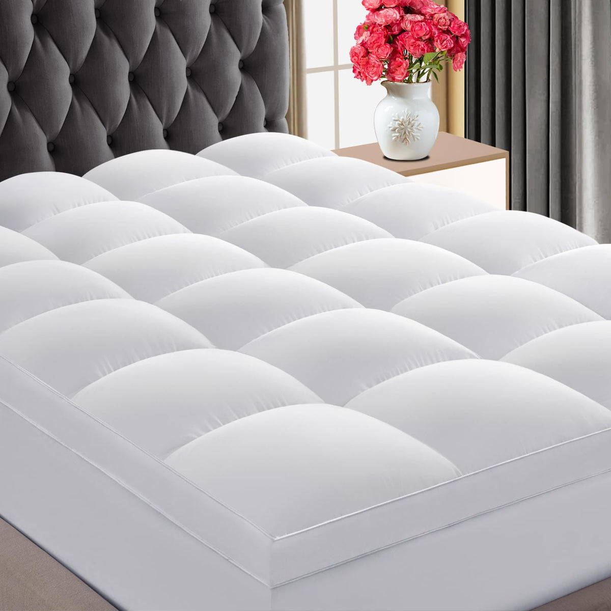 Chokit Luxury Soft 5D Spiral Fiber Twin Mattress Topper, Extra Thick Mattress Pad Cover For Back Pain Relief, Cooling Breathable