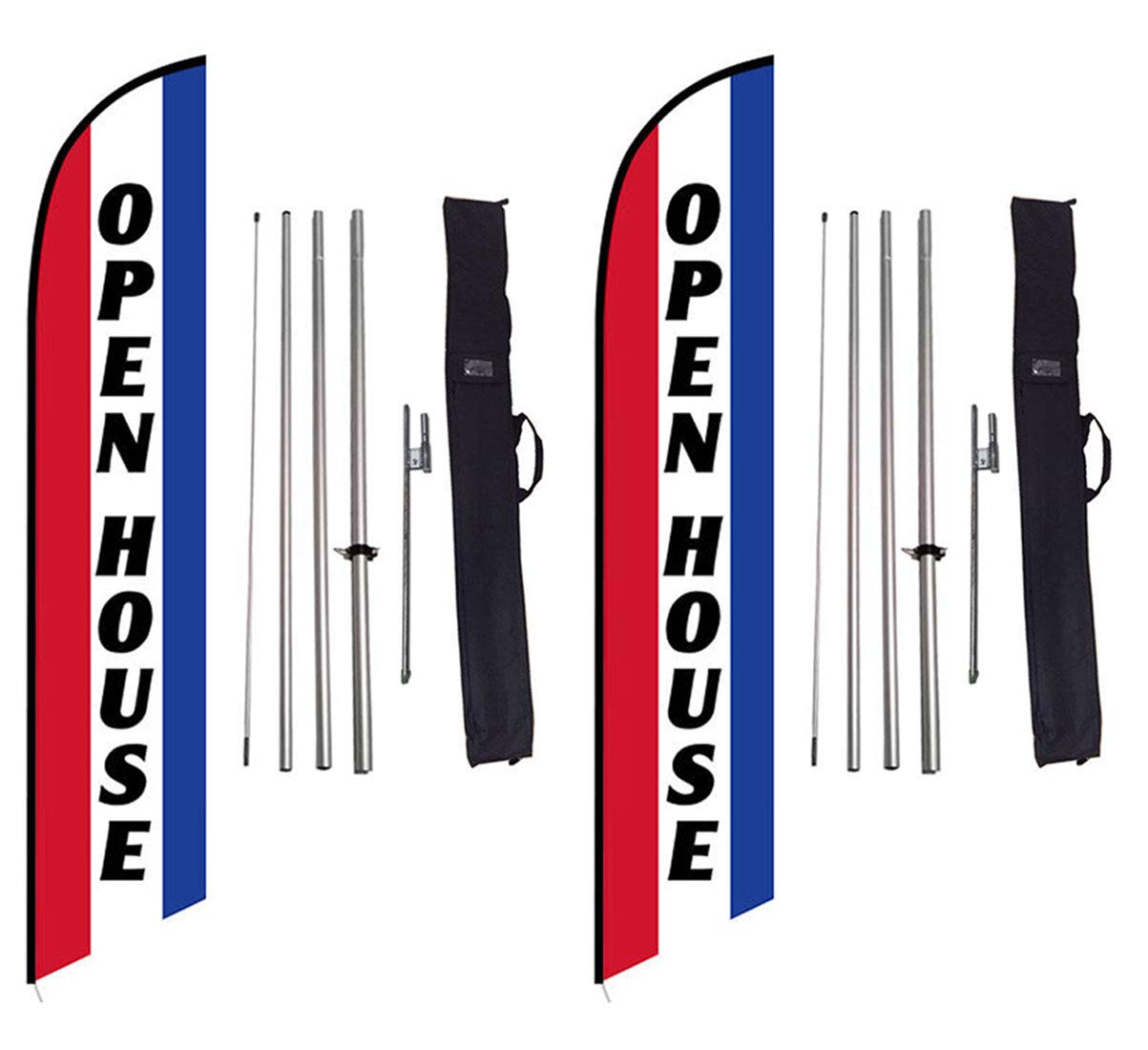 Ffn 2-Pack Of Open House Feather Banner Flag Kits, Includes Flag Poles, Ground Stakes, And Travel Bags, 15Ft Large Outdoor Signs