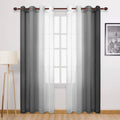 Dwcn Black Ombre Faux Linen Sheer Curtains - Extra Long Gradient Semi Voile Light Filtering Grommet Top Bedroom And Living Room