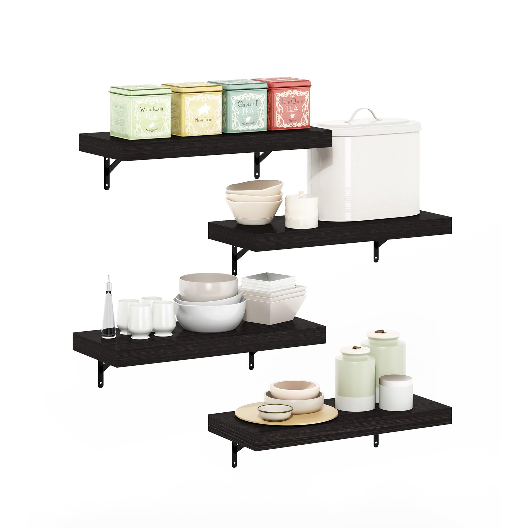 Furinno Tanna 22-Inch Wall Mounted Floating Display Shelves, Tobacco Oak, Set of 4