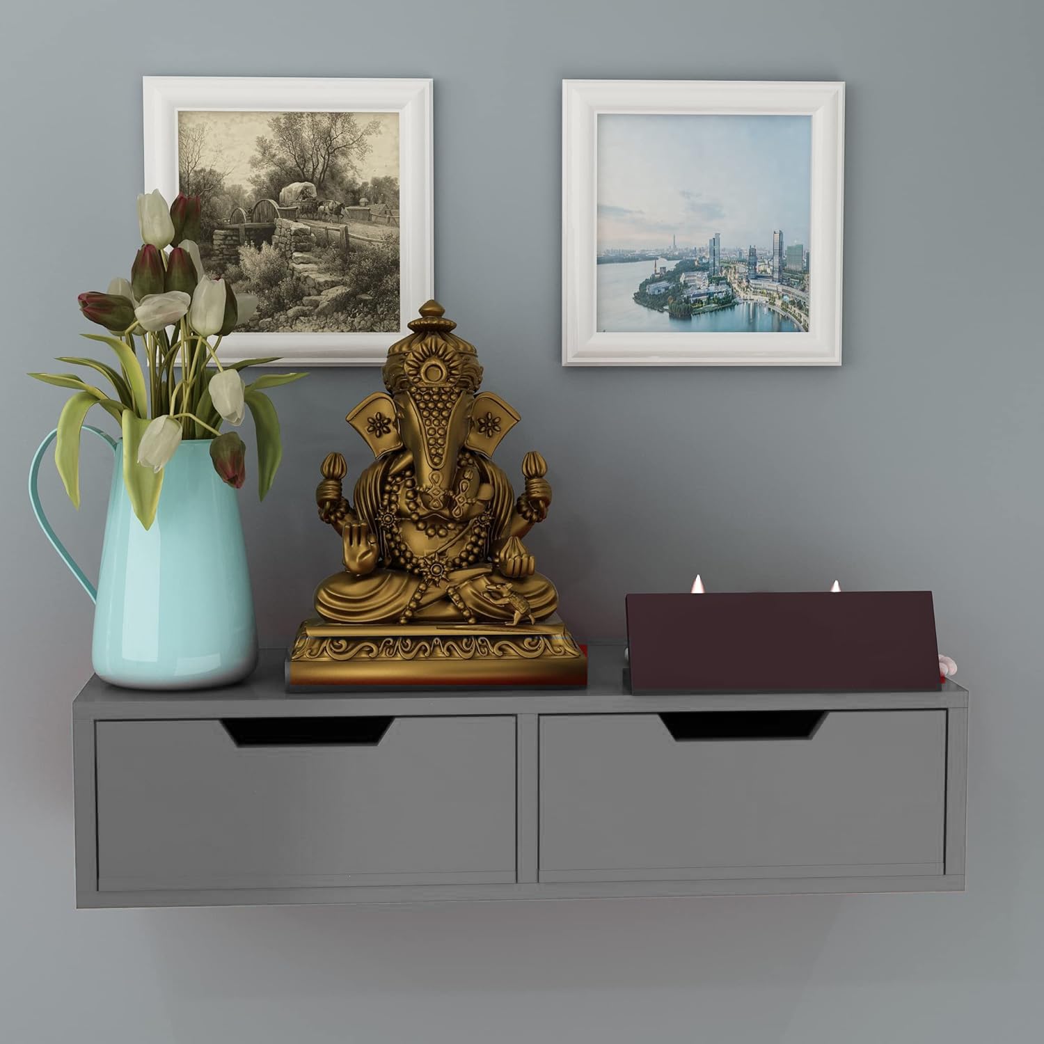 Brown Art SHOPPEE Floating Shelf with Drawer, Floating Stand for Bedroom Wall Shelf, Storage Shelf with Storage, Floating Shelf