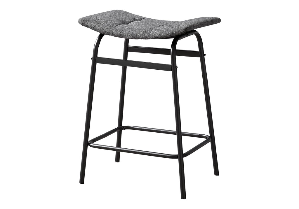 Monarch Specialties I 2385 Barstool, Counter Height, Set of 2, Kitchen, Grey Fabric, Black Metal, Contemporary, Modern