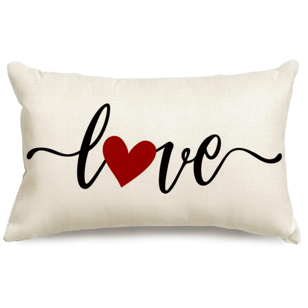 Rabusofa Valentines Day Decor Red Heart Pillow Covers 12X20,Lumbar Valentines Day Throw Pillow Covers,Single Love Pillow Cases V