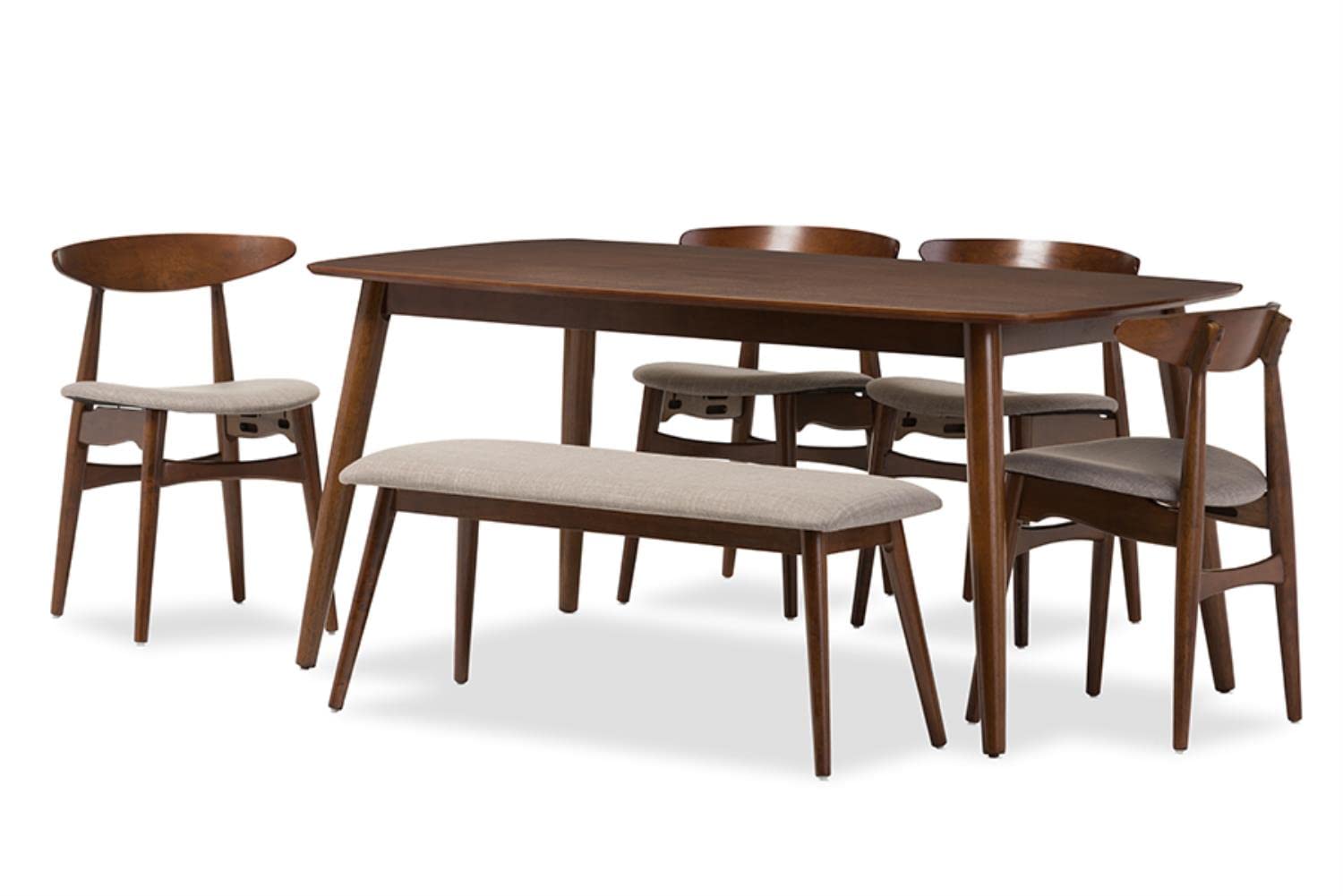 Baxton Studio Flora Mid-Century Wood Dining Set Light Grey/Oak Medium Brown/Mid-Century