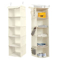 BrilliantJo 5 Shelves Hanging Closet Organizer, 2 Pack Hanging Storage with 6 Side Pockets for Clothes Shoes, 43 x12 x12 (Beige)