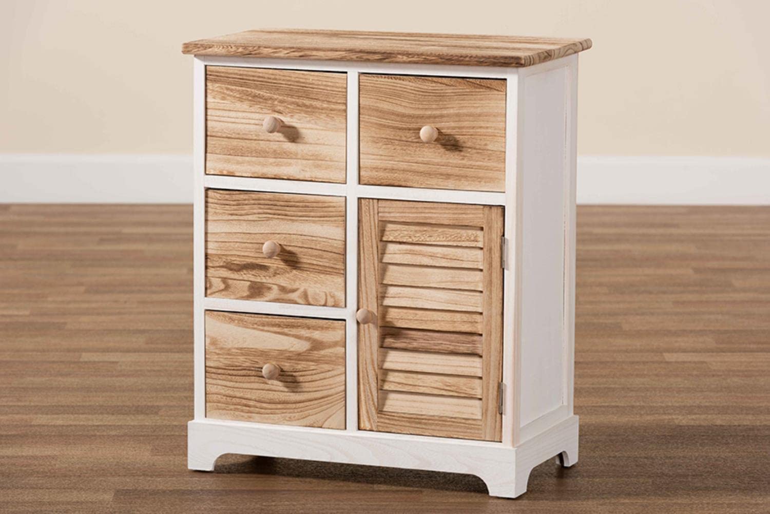 Baxton Studio Gella Rustic Transitional Two-Tone White and Oak Brown Finished Wood 4-Drawer Storage Unit