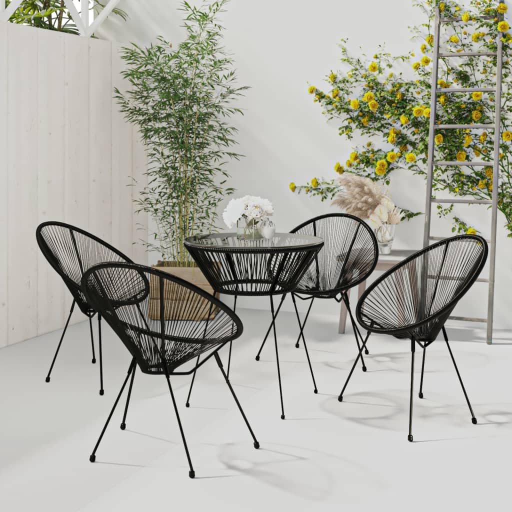 vidaXL Patio Dining Set 5 Piece Garden Outdoor Lawn Yard Terrace Balcony Dinner Table and Chair Seat Seating Furniture PVC Rattan Black