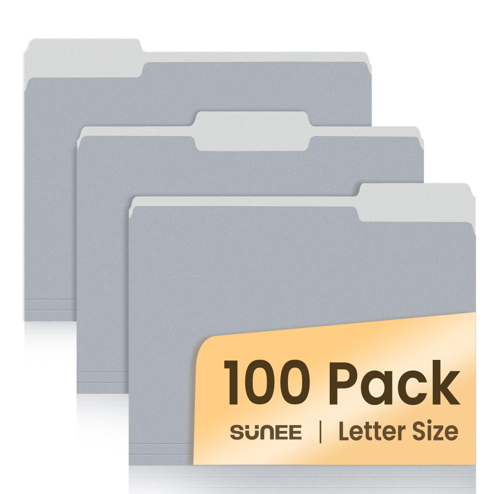 Sunee File Folders Letter Size Gray, 100 Pack Manilla Folders 8.5 X 11 1/3-Cut Tabs, Colored File Folders Office Home School For