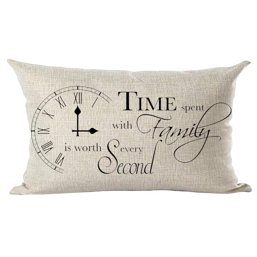Ramirar Black Word Art Quote Time Spent With Family Every Second Is Worth Clock Decorative Lumbar Throw Pillow Cover Case Home L