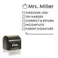 Teacher Stamp, School Checklist Personalized Custom Stamper For Classwork, Homework, Incomplete Work, Parent Signature, Self Ink