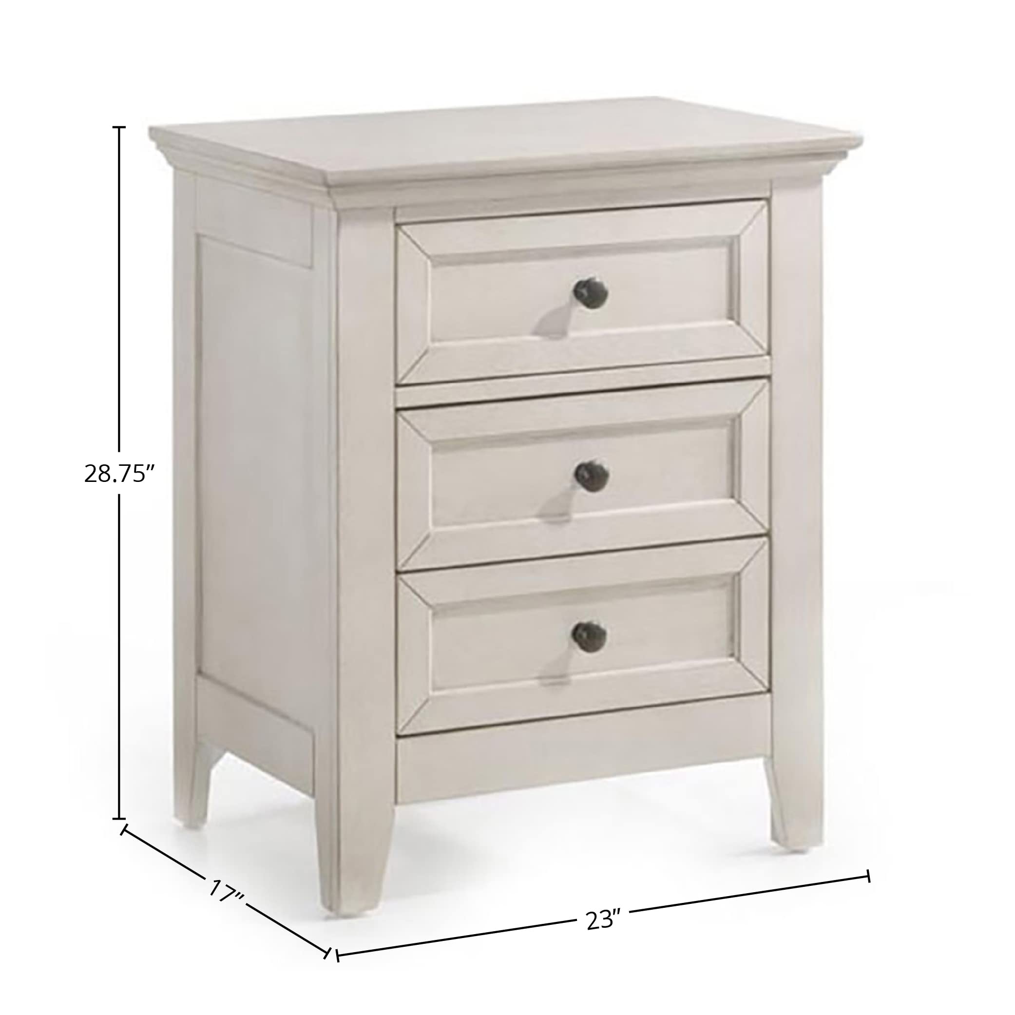 Intercon San Mateo Nightstand with 3 Drawers, Rustic White Bedside Tables
