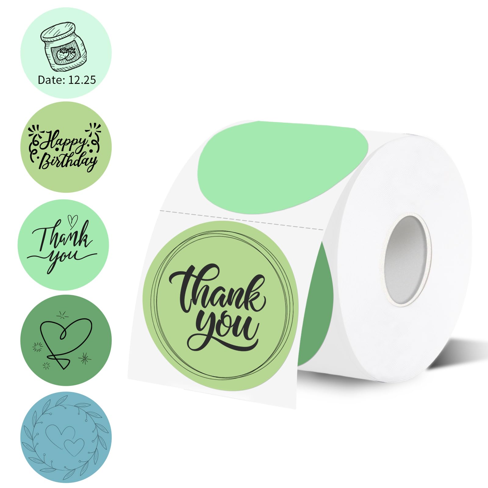 Thermal Label,2 Inch Green Gradient Round Thermal Printer Stickers,Self-Adhesive Round Direct Thermal Labels,Thermal Stickers Fo
