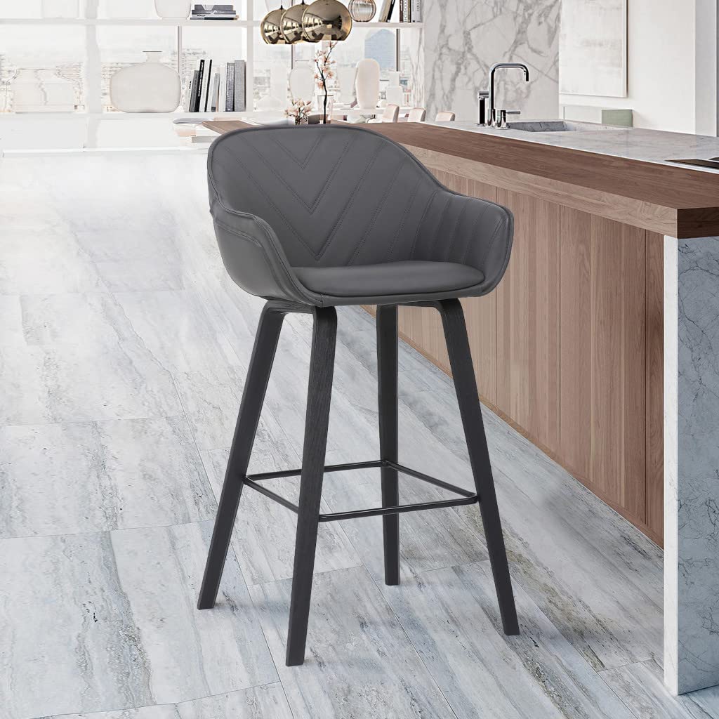 HomeRoots Metal, Wood, Faux Leather Gray Textured Faux Leather Modern Bar Stool