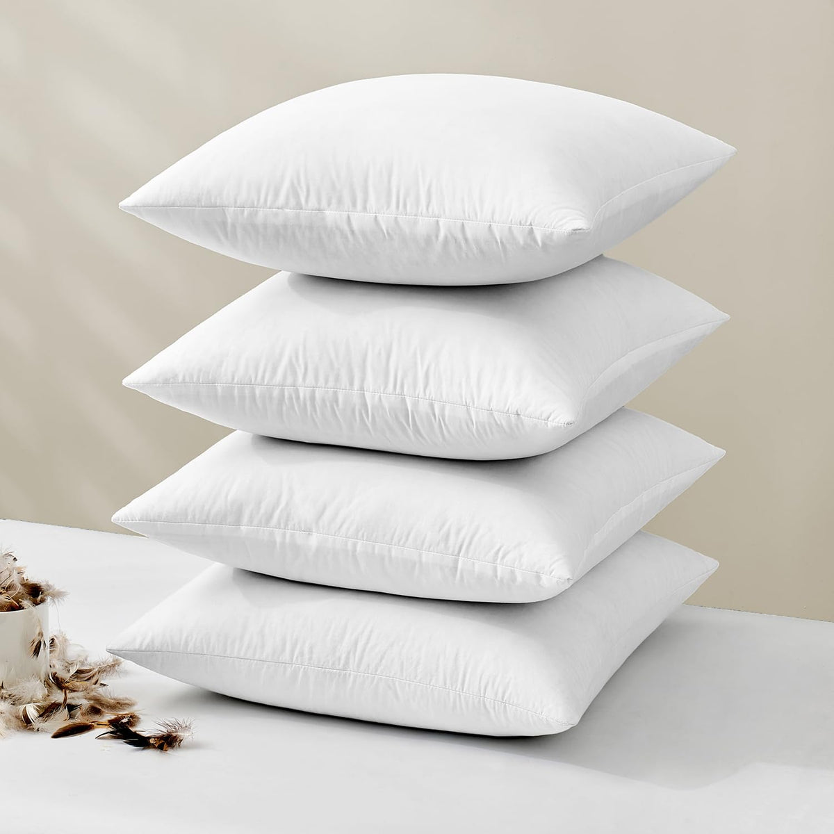 Miulee 22X22 Pillow Inserts, Pack Of 4 Down Feather Throw Pillow Inserts, Decorative Fluffy Throw Pillows Cotton Fabric For Livi