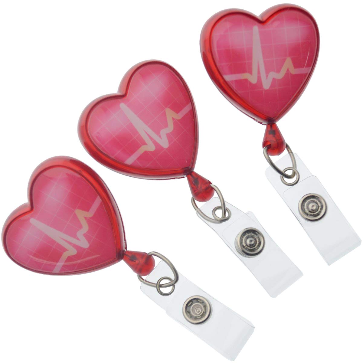 Specialist Id - 3 Pack - Heart Shaped Ekg Badge Reels - Retractable Cardiac Badge Reel With Alligator Swivel Card Clip For Nurse