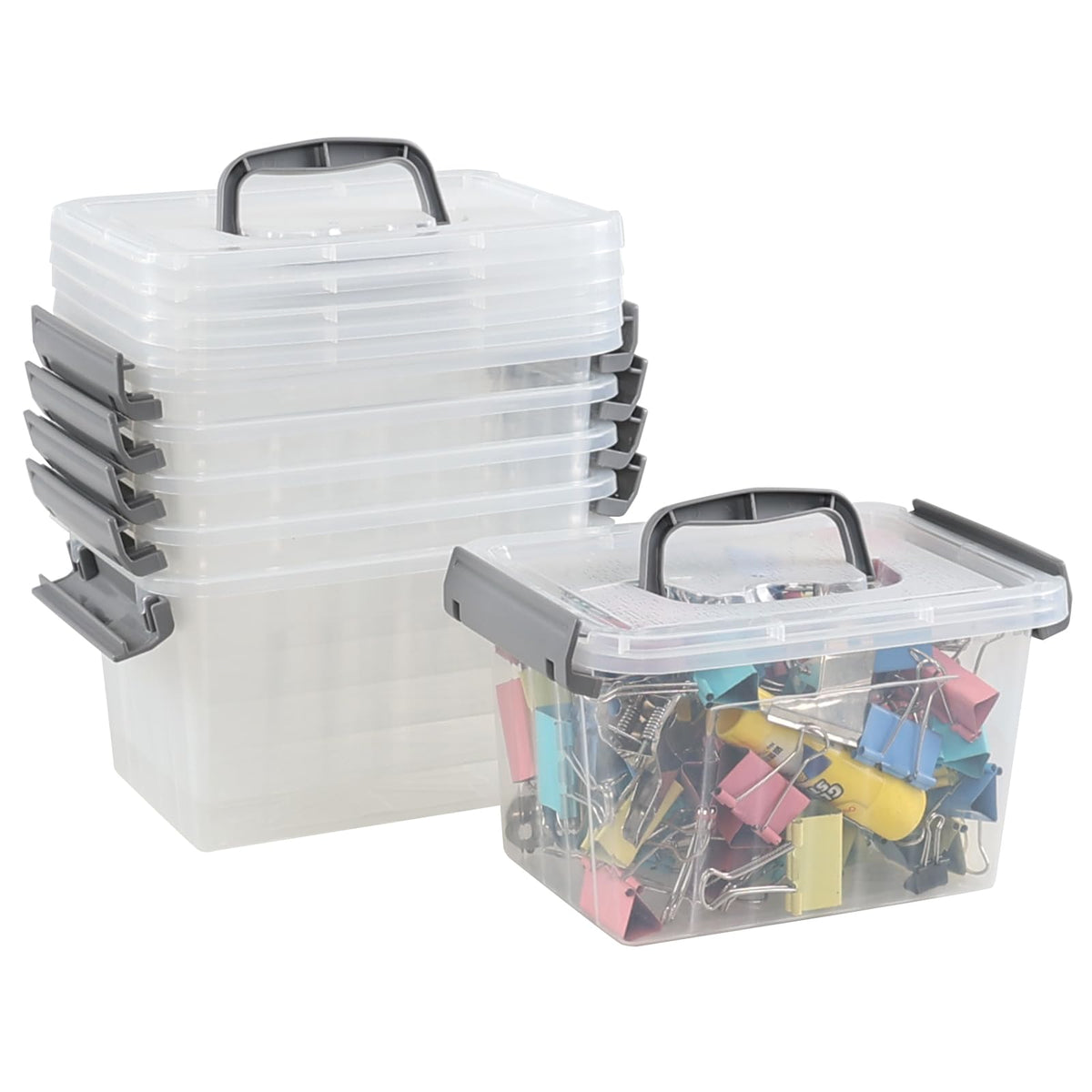 Taysisiter 3.5 Quart Small Clear Latching Boxes with Handle, 6 Packs