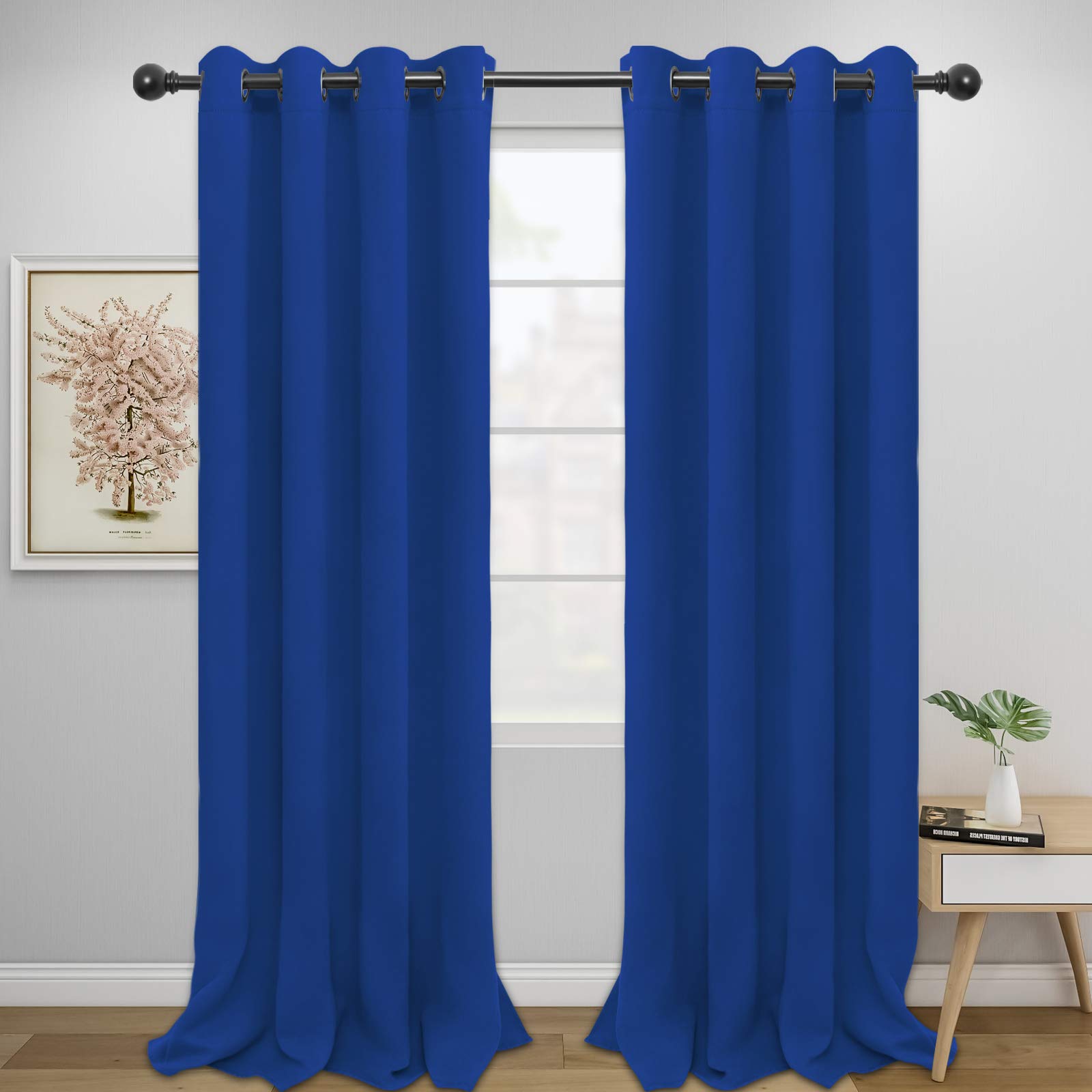 Easy-Going Blackout Curtains For Bedroom, Solid Thermal Insulated Grommet And Noise Reduction Window Drapes, Room Darkening Curtains For Living Room, 2 Panels(52X108 In,Classic Blue)