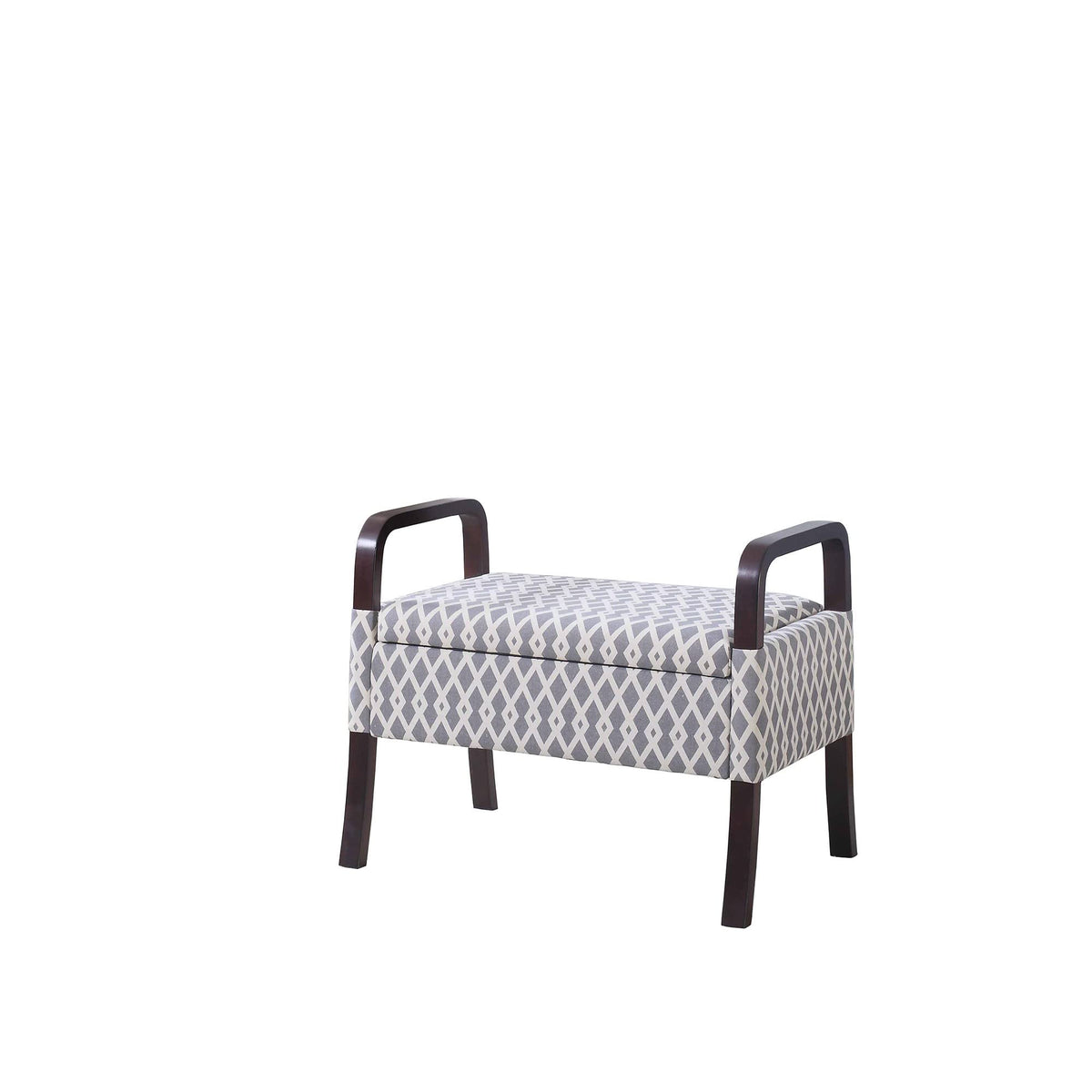 HomeRoots White/Gray Wood, Polyurethane Foam: 97%, Polyester Fabric: 3% Trellis Print Mid Century Vanity Storage Bench