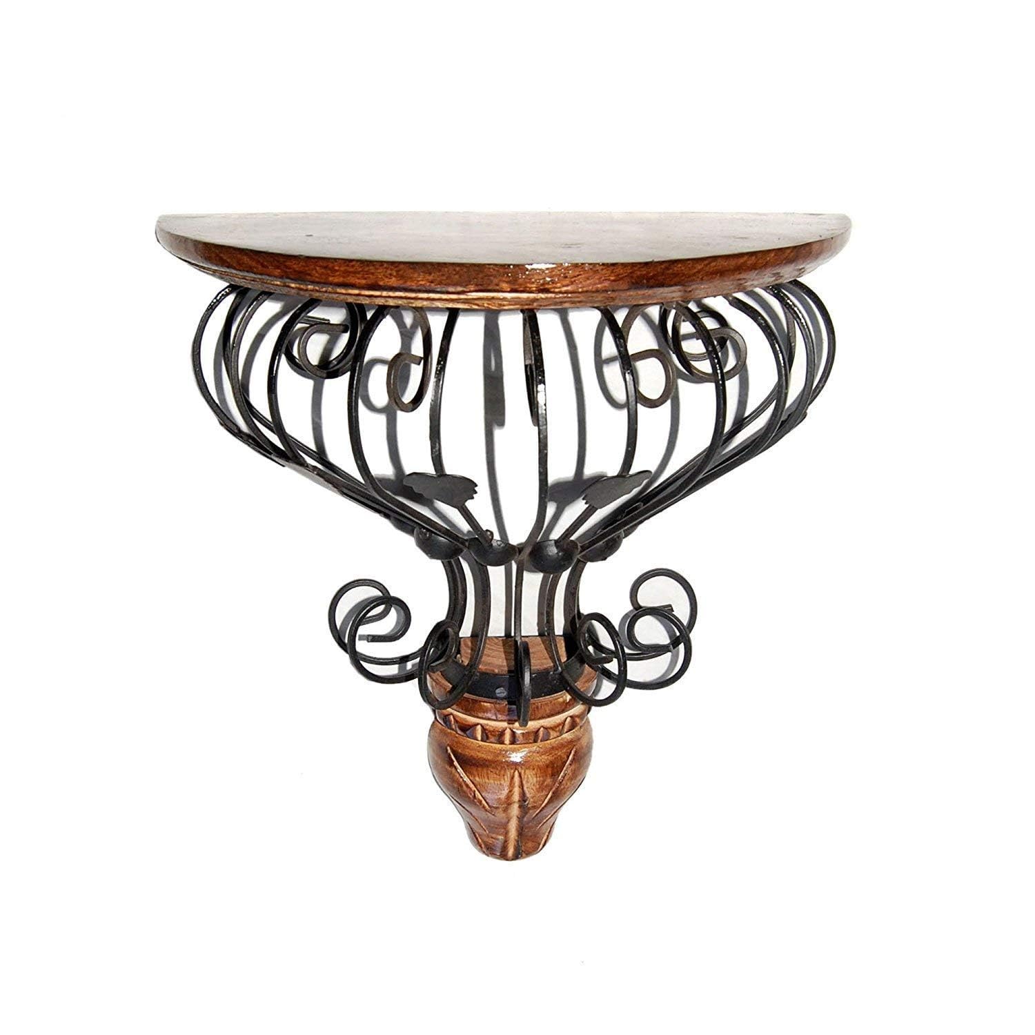 Vudrtyst Wooden And Iron Fancy Wall Hanging Shelf, Stand For Living Room And Bedroom Decor  Beautiful Hand Carved Wall Decor Sh