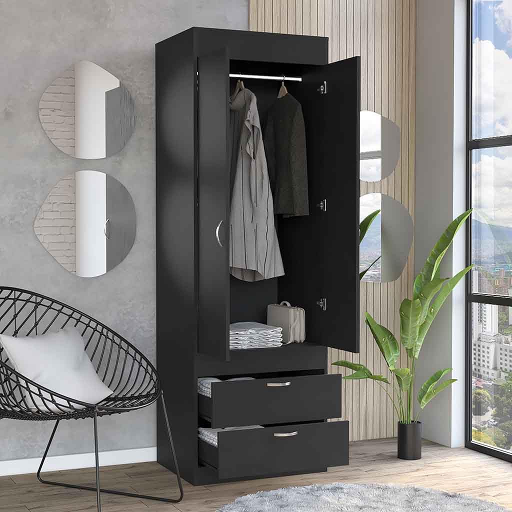 Armoire Tarento,Armoire, Two Drawers, Black- Bedroom