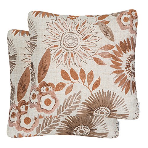 Mika Home Pack Of 2 Decorative Throw Pillows Cases Cushion Cover For Sofa Couch Bed,Sunflower Pattern,20X20 Inches,Brown Cream