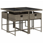 vidaXL 5 Piece Patio Dining Set - Gray Poly Rattan Furniture with Cushions and Glass Table - Outdoor/Garden/Backyard