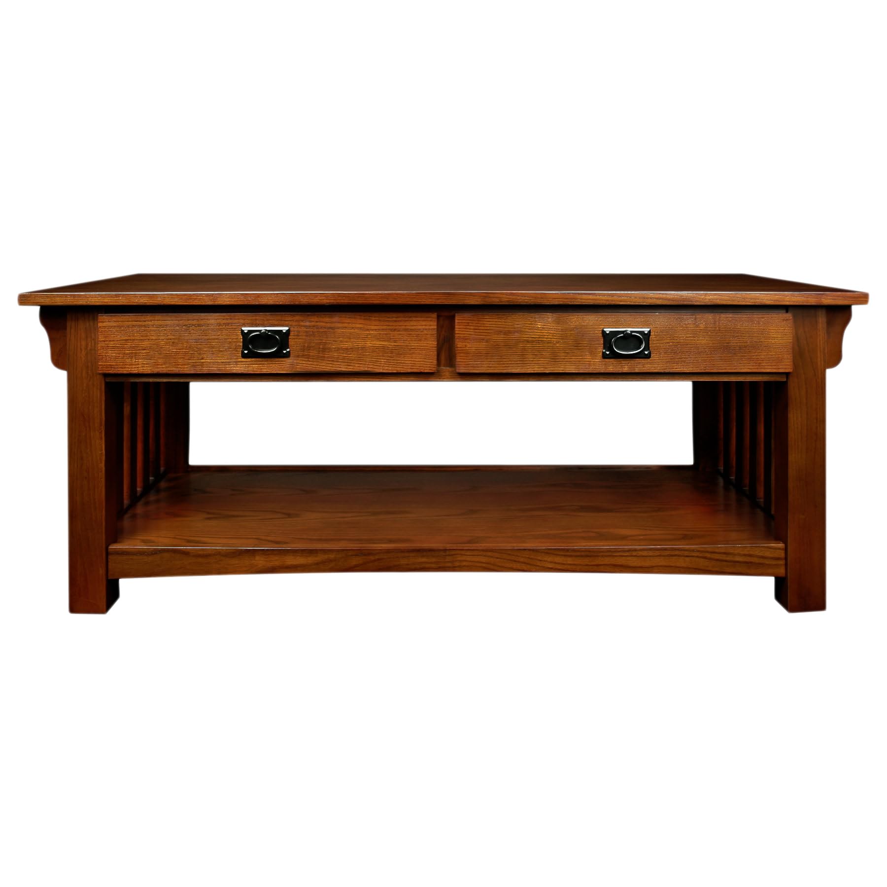 Leick Home 8204 Mission Impeccable Coffee Table for Living Room, Two Drawers and Shelf, Made with Solid Wood, Medium Oak Finish