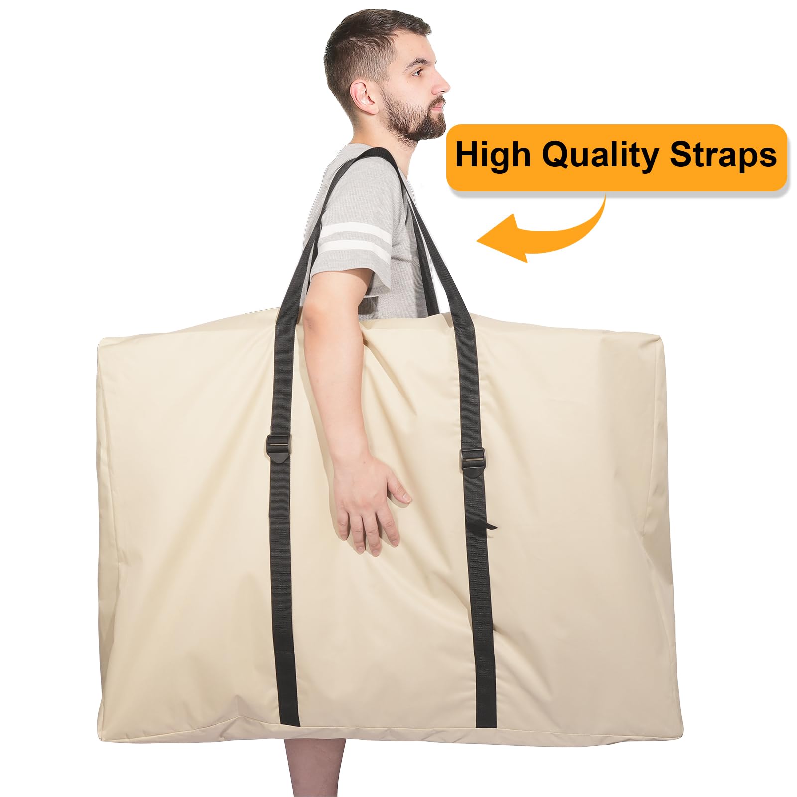 Large Outside Folding Chair Storage Bag With Zipper And Handles, 600D Folding Chair Carry Bag For Zero Gravity Chair Cover, Portable Folding Lounge Chair Carrying Bags, 43' L X 11' W X 29' H (Beige)