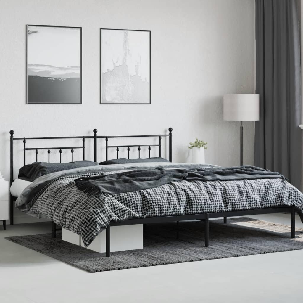 vidaXL 12 Inch Black King Size Bed Frame with Headboard