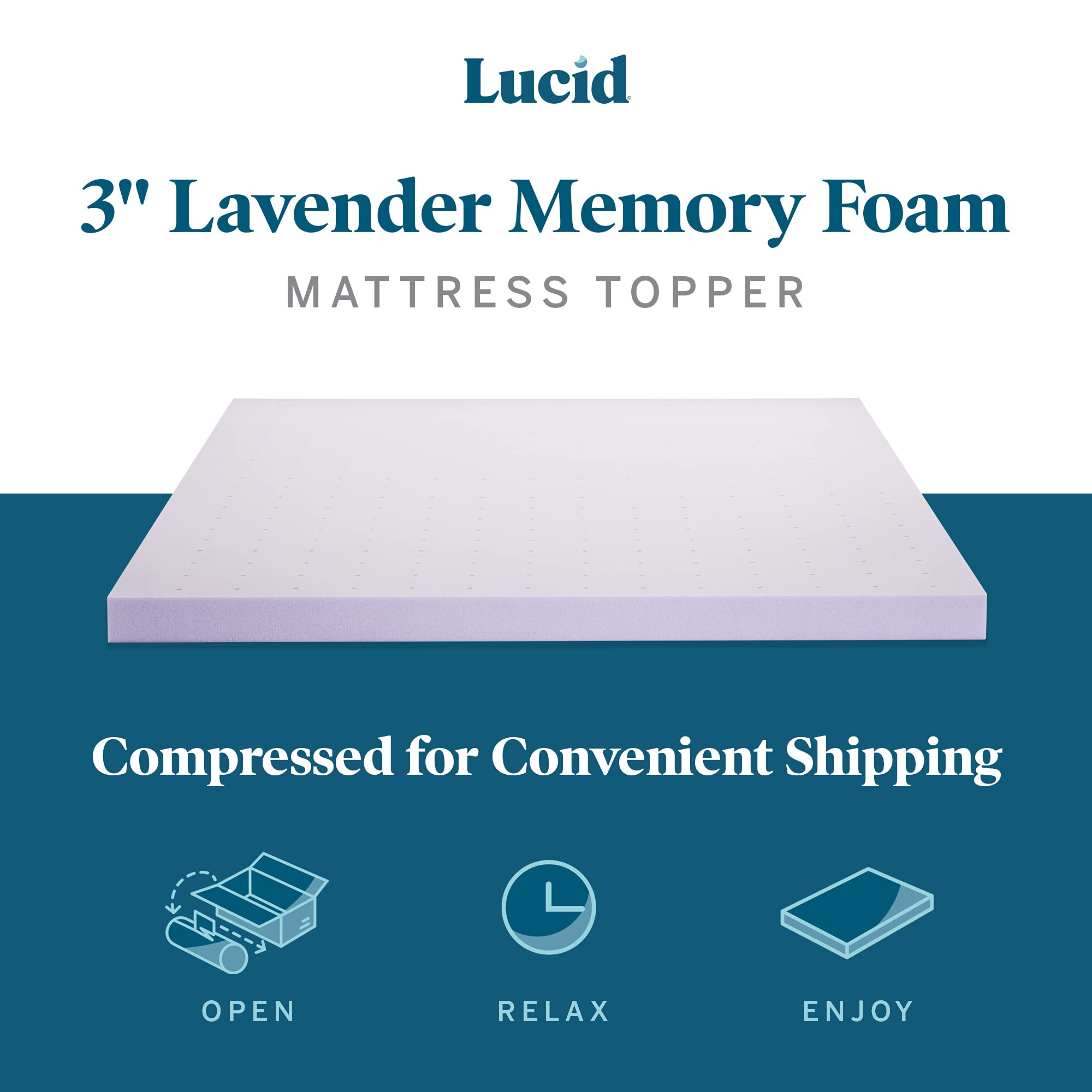 Lucid Lavender Infused Memory Foam Mattress Topper, Twin Xl, 3 Inch, Ventilated Design - Lavender Topper