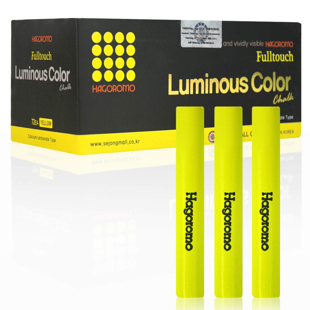 Hagoromo Fulltouch Luminous Chalk 1 Box, Non-Toxic, Dustless [72 Pcs/Yellow]