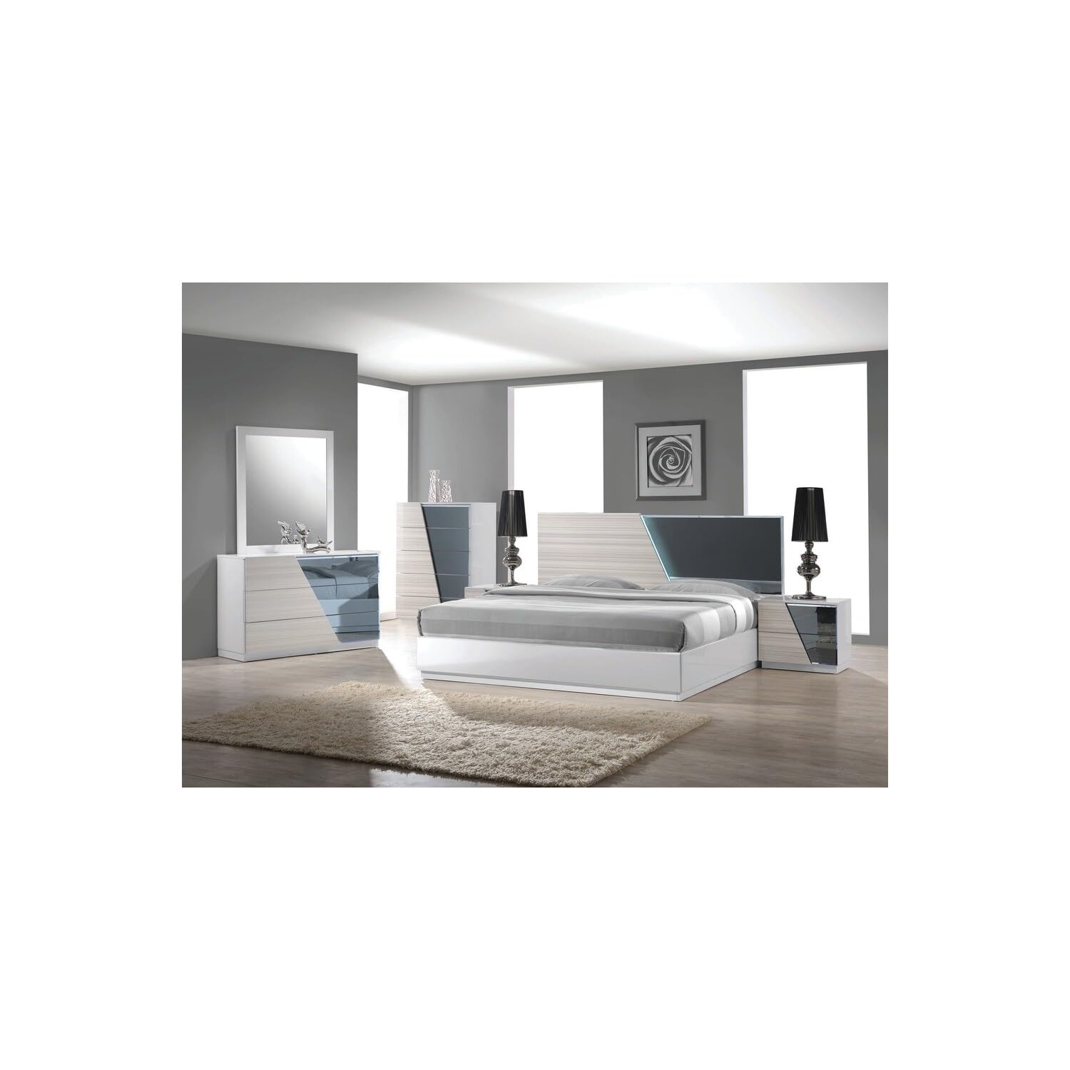 Best Master Manchester 5-Piece Wood Queen Bedroom Set In Zebra/White