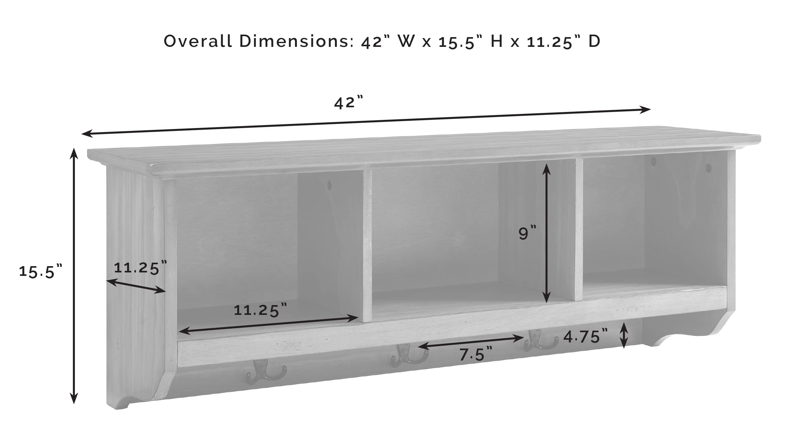 Crosley Furniture Brennan Entryway Storage Wall Shelf, with Coat Rack Hooks for Hanging, Vintage Mahogany