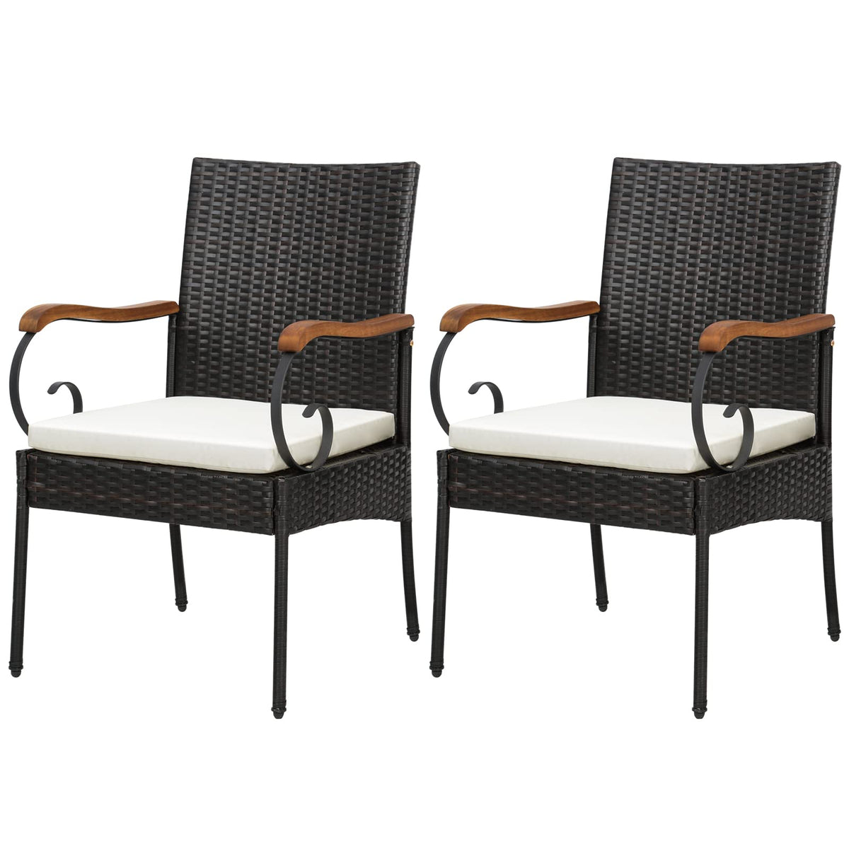 Tangkula Patio Wicker Chairs Set Of 2, All Weather Heavy Duty Outdoor Pe Rattan Dining Chairs, With Soft Zippered Cushion, For B