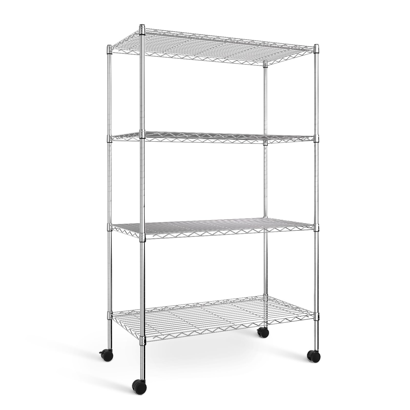 YSSOA Heavy Duty 4-Shelf Shelving with Wheels, 35.43 D x 17.72 W x 61.02 H Adjustable Steel Organizer Wire Rack 1000 Lb Capacity