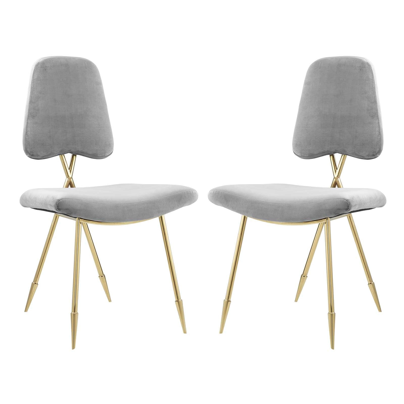 Modway Ponder Mid-Century Modern Performance Velvet Set Of Two Dining Chairs In Gray