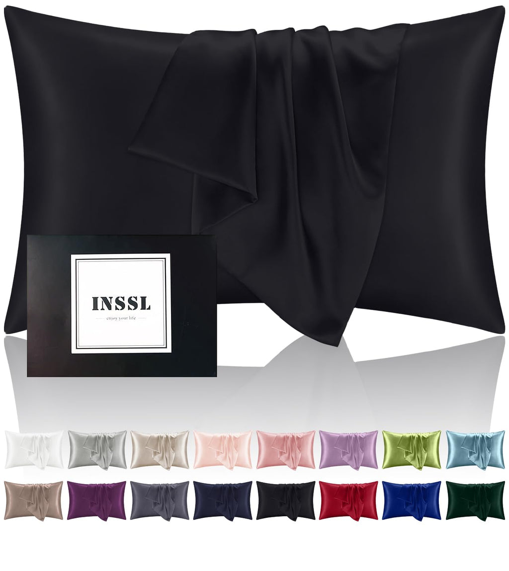 Inssl Silk Pillowcase F Women, Mulberry Silk Pillowcase For Hair And Skin And Stay Comfortable And Breathable During Sleep(Black
