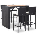 vidaXL Patio Bar Set 5 Piece, Outdoor Bar Table Set with Wood Tabletop, Patio Furniture Set with Cushions, Dining Set for Garden, Rattan and Wood Black