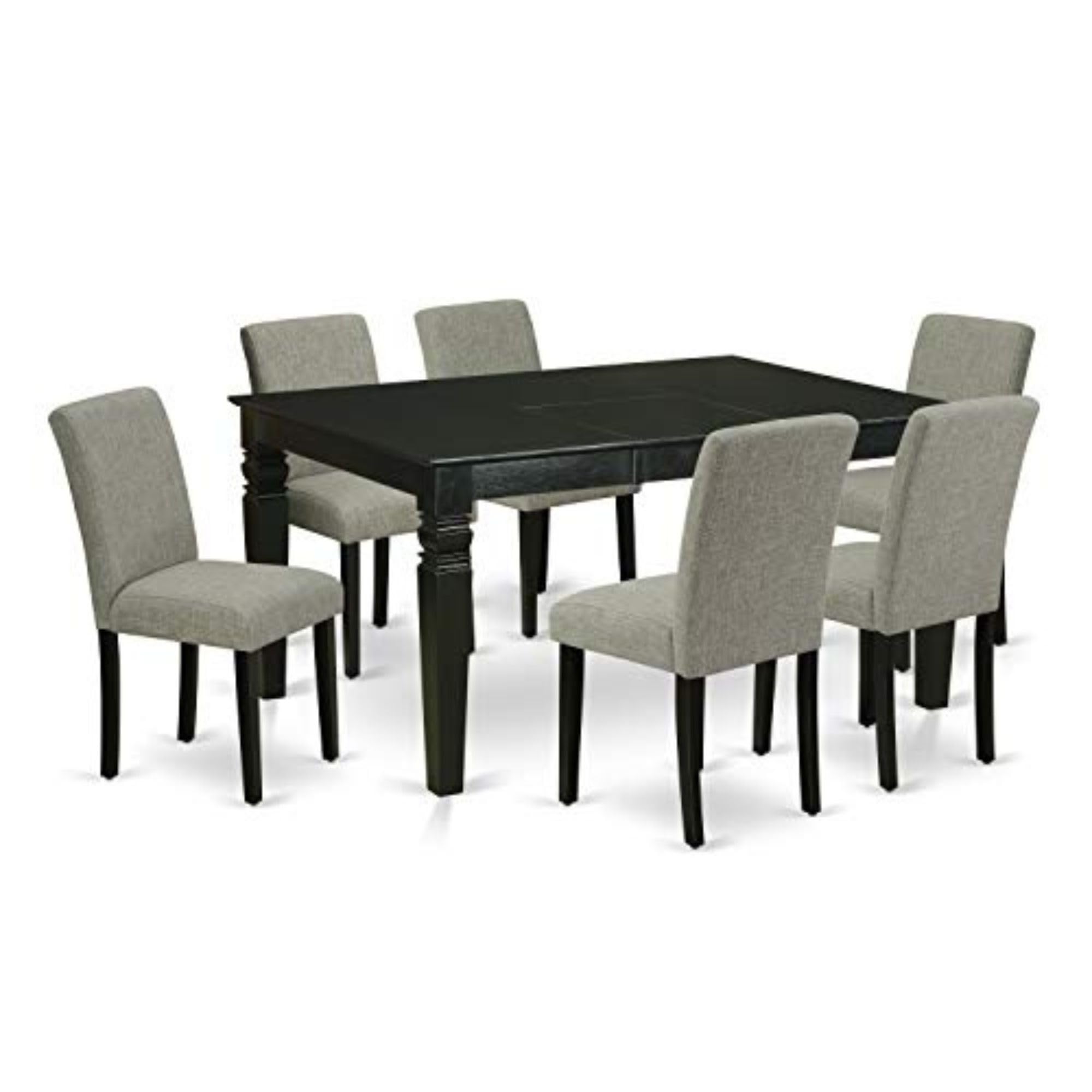 East West Furniture Weab7-Blk-06 7 Piece Dining Set Consist Of A Rectangle Dining Room Table With Butterfly Leaf And 6 Shitake Linen Fabric Upholstered Chairs, 42X60 Inch, Black
