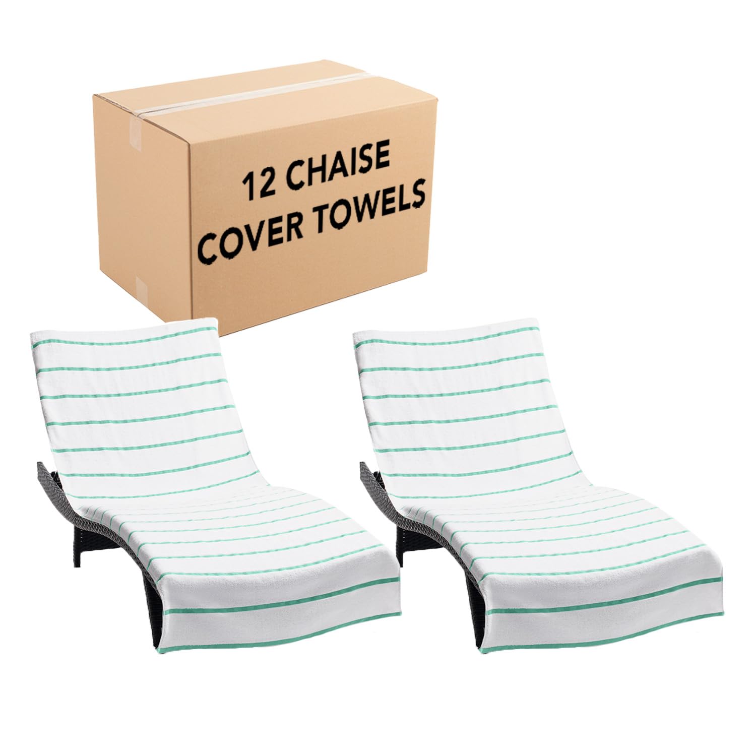 Arkwright Las Rayas Chaise Lounge Cover - (Case Of 12) 100% Cotton Bulk Terry Towel Pool Chair Covers For Outdoor Beach Furnitur