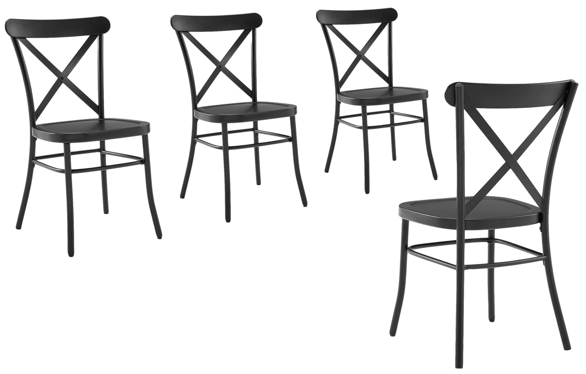 Crosley Furniture Camille French Industrial Metal X Back Café Dining Chairs Set Of 4, Kitchen Chair, Matte Black