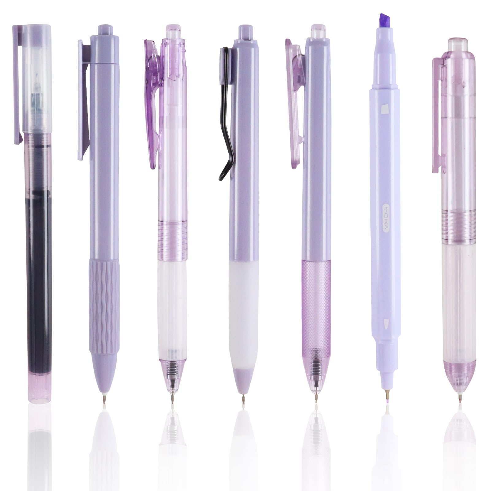 Ropcia 6 Pcs Gel Ink Pens & 1 Pcs Highlighters, Fine Point Black 0.5Mm Cute Gel Pen, Retractable Aesthetic Smooth Writing Pens,