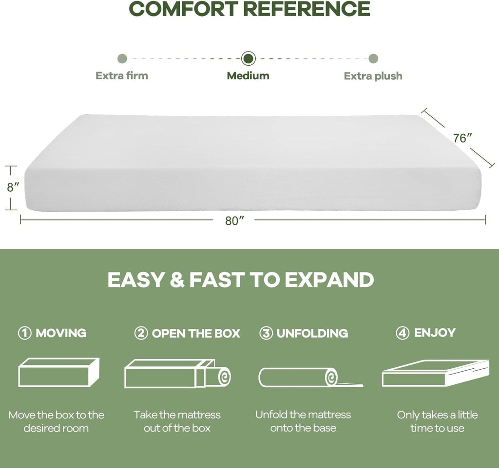 Nchanmar 8 Inch King Gel Memory Foam Mattress Pressure Relieving, Cooling Gel Foam, Certipur-Us Certified, Bed-In-A-Box, Pressur