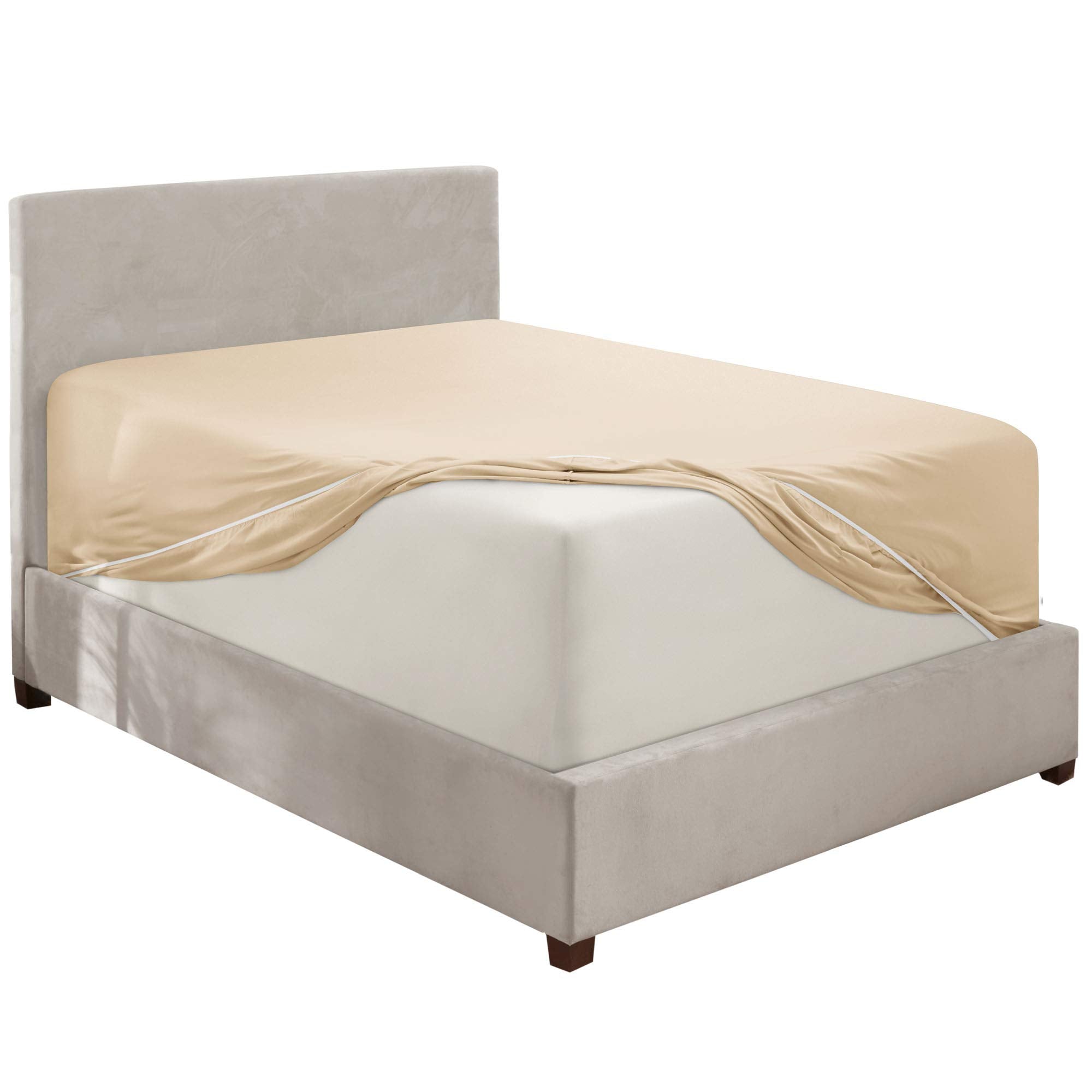 Nestl Beige California King Fitted Sheet, Extra Deep Pocket Cal King Fitted Sheet Only, 1800 Microfiber Fitted Bed Sheet, Ultra Soft Fitted Sheet California King Fits Up To 24 Inch Mattress