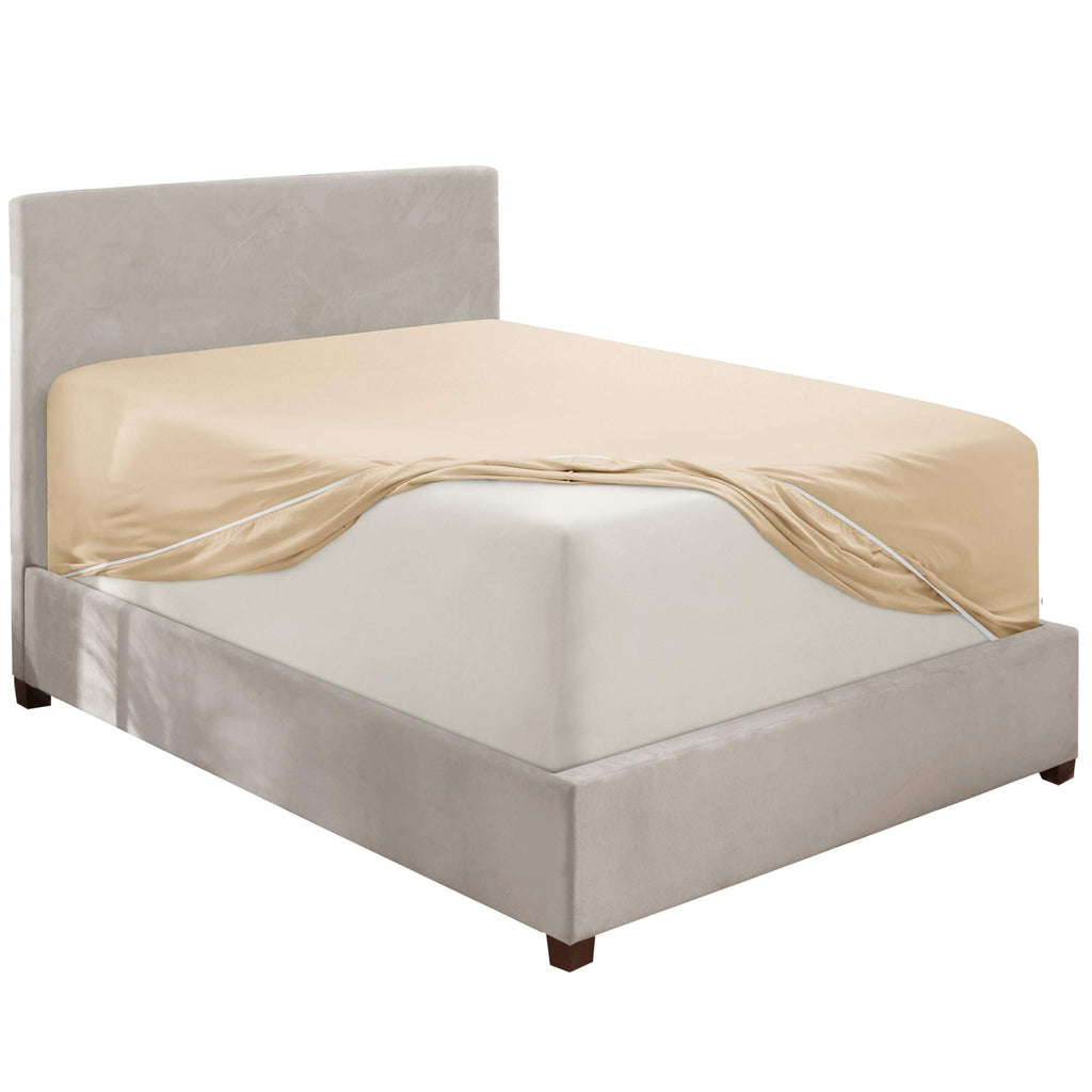 Nestl Beige California King Fitted Sheet, Extra Deep Pocket Cal King Fitted Sheet Only, 1800 Microfiber Fitted Bed Sheet, Ultra Soft Fitted Sheet California King Fits Up To 24 Inch Mattress