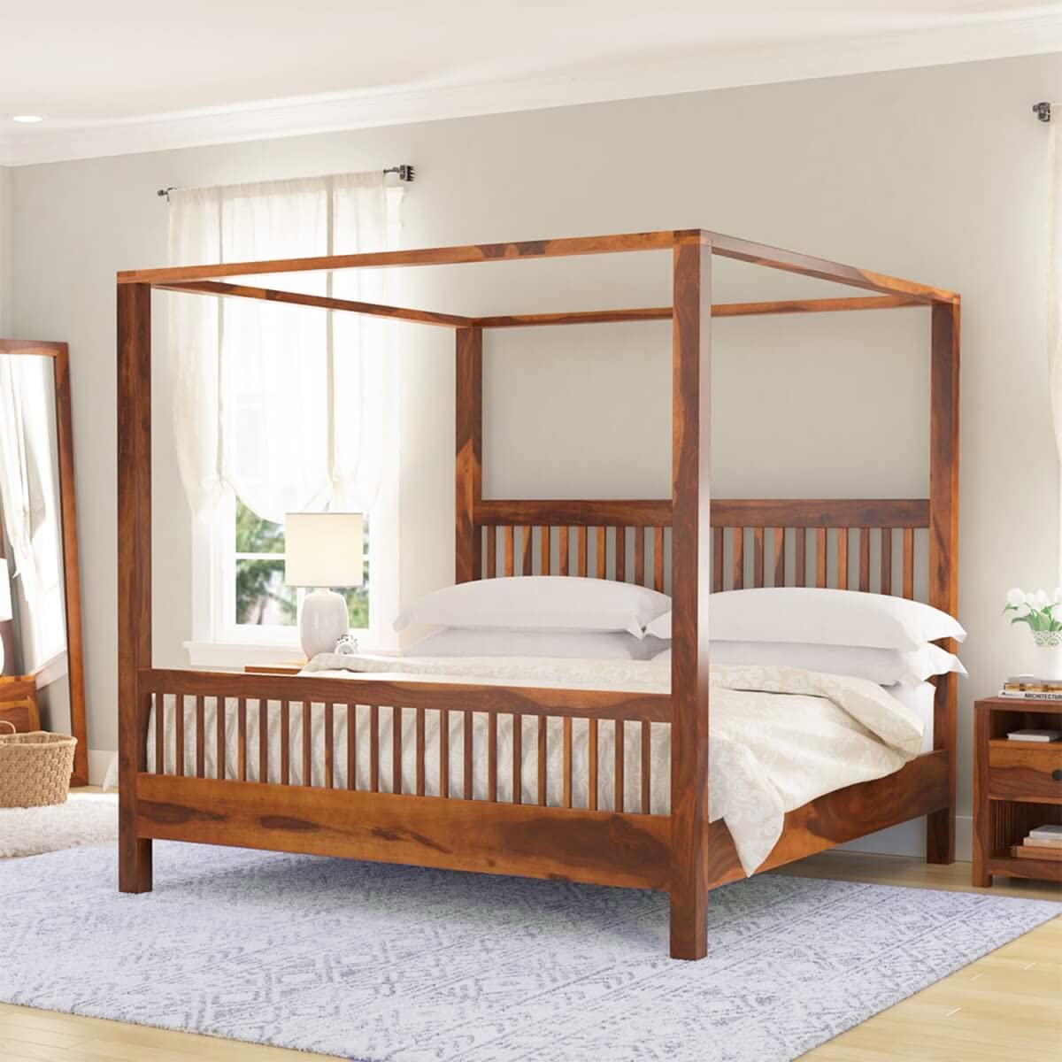 Mamta Decoration Solid Sheesham Wood King Size Poster Bed Without Storage Wooden Furniture For Home Living Room Bed Room  (Hone