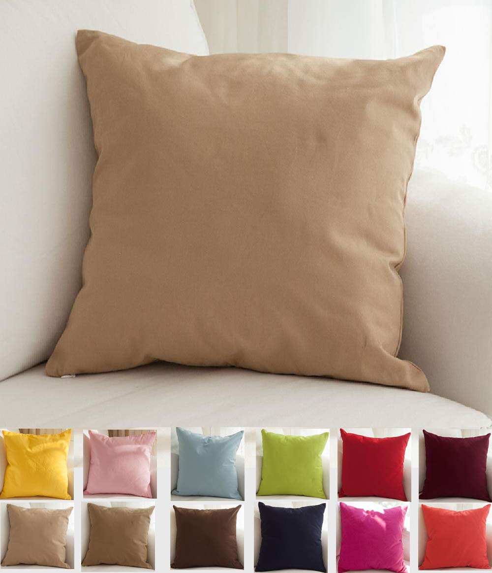 Tangdepot Handmade Decorative Solid 100% Cotton Canvas Throw Pillow Covers/Pillow Shams, (18'X18', Khaki)